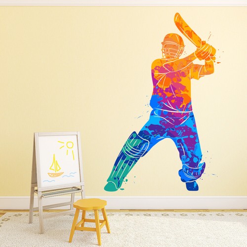 Cricket Batsman Abstract Art Wall Sticker WS-45268 - Picture 2 of 12