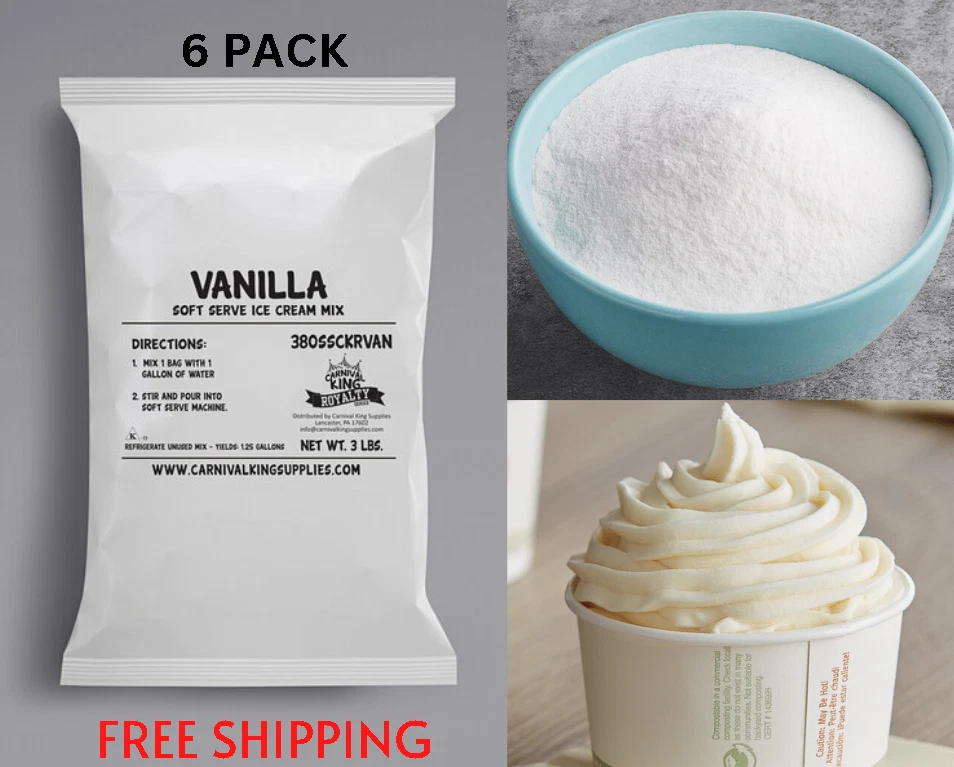 6 Pack 3 lb. Restaurant Smooth Vanilla Soft Serve Ice Cream Mix