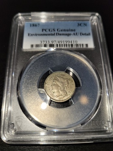 1867 Three Cent Nickel PCGS AU Detail - Picture 2 of 5