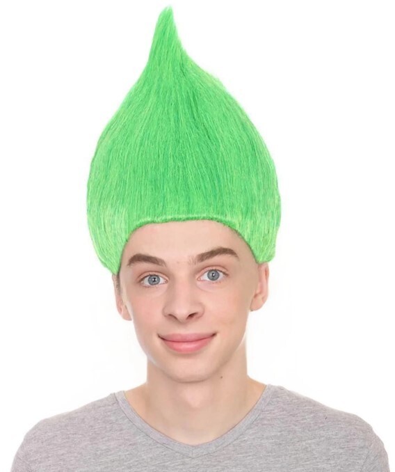 Unisex Green Color Straight, Halloween Troll Wig, Synthetic Soft Fiber Hair