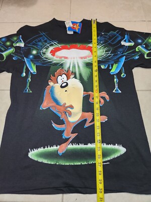 NWT VTG 1997 Looney Tunes Taz UFO Rejected All Over Print T