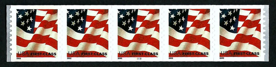 USA, SCOTT # 3622, SET OF 2 STRIPS PNC #1111 & #2222 NON-DENOMINATED 2002 FLAG - Image 3 of 3