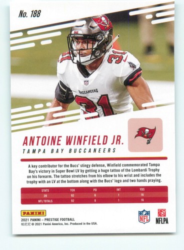 2021 Panini Prestige #188 Antoine Winfield Jr. Tampa Bay Buccaneers - Picture 2 of 2