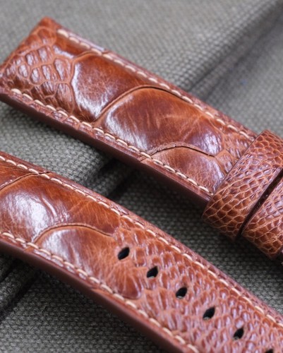Brown Ostrich Leg Skin Leather Handmade Watch Strap Band - Picture 2 of 4
