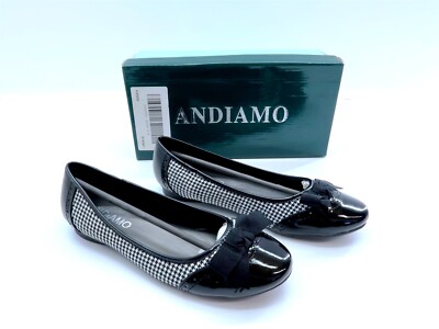 New ANDIAMO Black Checkered Low Flats Womens Size 9 M NIB ~ Houndstooth B&W