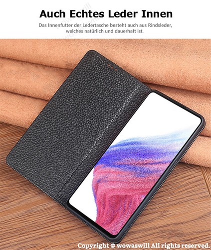 Unsichtbar Magnet Cover Echtleder Flipcase Dünn Handytasche für HONOR Magic6 Pro - Picture 4 of 16