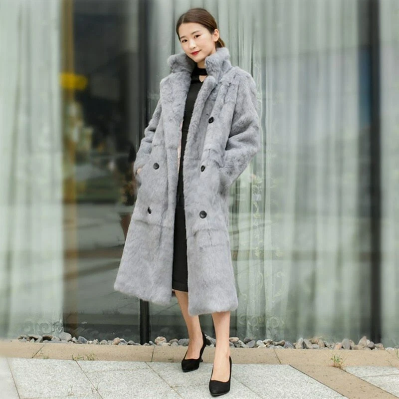 Long rabbit cheap fur coat