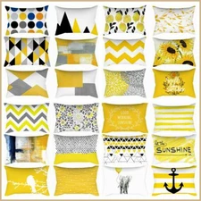 12x20" Yellow Soft Home Decor Cushion COVER Gray Floral Lumbar Bed Pillow Case