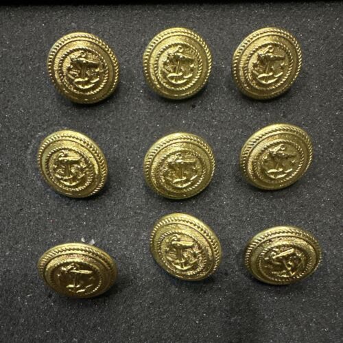 Vintage US Navy Brass  Anchor Buttons Ribbed Edges 9 Buttons - Picture 1 of 10