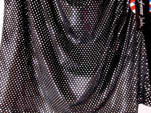 FOREVER JADE WOMEN'S TOP MADE N USA SZ L POLYESTER SPANDEX BLACK SILVER DOTS NEW - Picture 4 of 7