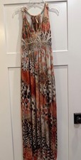 Boho Maxi Fall Dress in Leopard Print Rust Cream Size Small EUC
