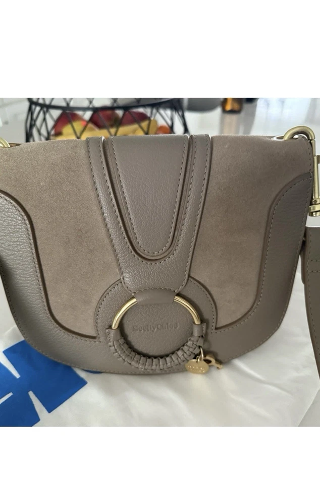 Bolso Bandolera See by CHLOE Hana Gris Taupe Cuero y Gamuza Auténtico Usado Foto 3 de 4