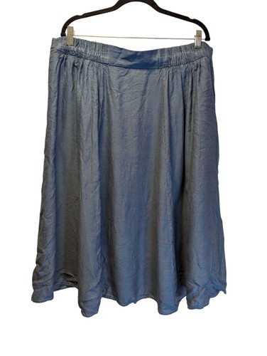 Neu mit Etikett Torrid Damen 2X blau Chambray Knopfleiste A-Linie Midirock Pull-On - Bild 2 von 4