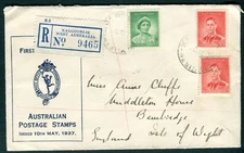 1937 Australia Coronation FDC. Kalgoorlie Registered First day cover