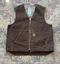 Vintage Carhartt Vest Mocha Brown Fleece Lined V26-DKB Size Large