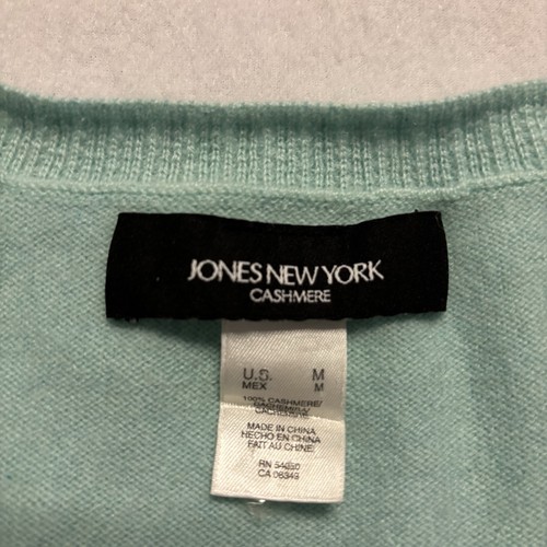 Jones New York Sweater Women's M Blue 100% Cashmere V-Neck Pullover Long Sleeve - Picture 2 of 7