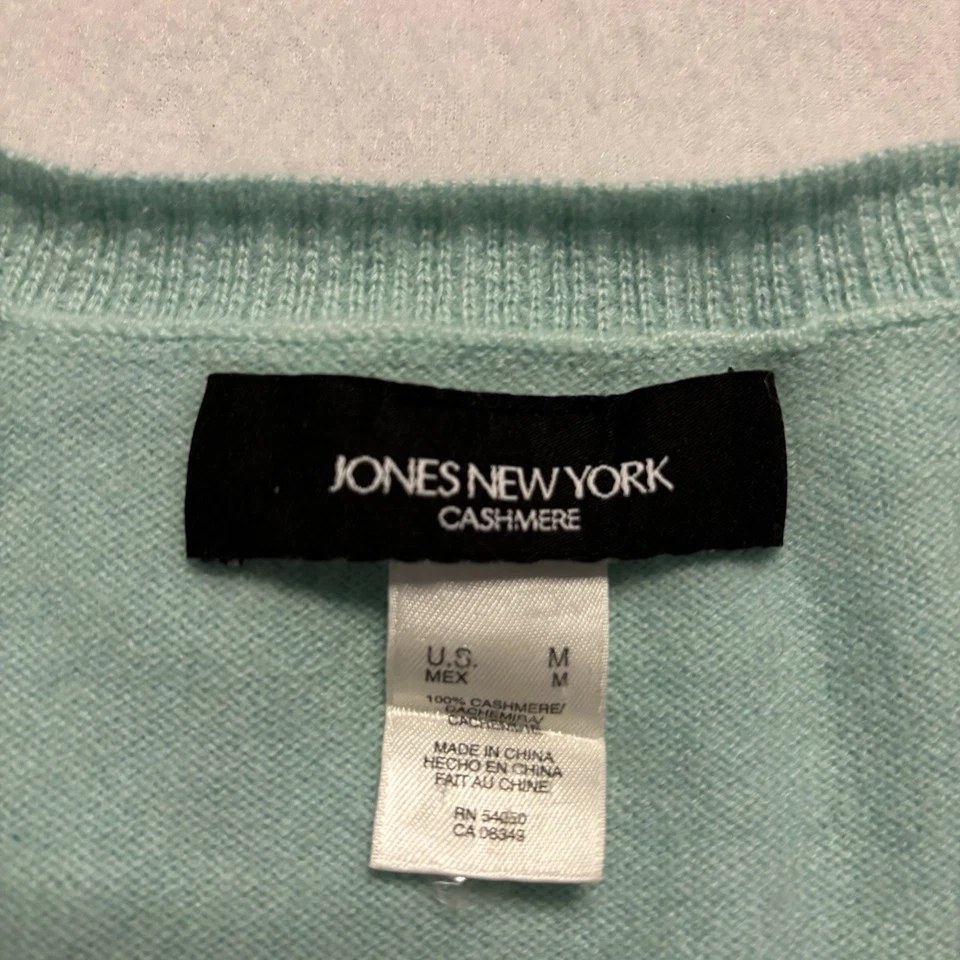 Suéter Jones New York Para Mujer M Azul 100% Cachemira Cuello en V Pullover Manga Larga Foto 2 de 4