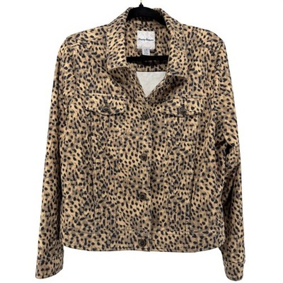 Tommy Bahama Salina Leopard Print Faux Suede Trucker Jacket Size Large Animal