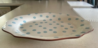 Paula Deen At Home Handpainted Ceramic Oval Platter Sky Blue Polka Dot