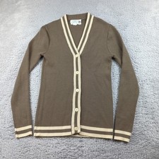 True Vintage 60s 70s Sears JR Bazaar Sweater Womens M Brown Stripe Cardigan Wool