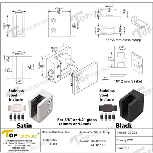 Stainless Steel 316 Marine Grade Square Glass Clamp for Flat Surface Square T... - Picture 3 of 9