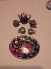 Miniature 8-Pc Floral Ceramic Tea Set w/Large Plate - Not for food/drink use