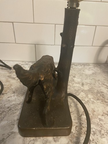 ANTIQUE BRASS/ BRONZE ENGLISH SETTER HUNTING DOG CABIN PULL CHAIN TABLE LAMP - Picture 7 of 11