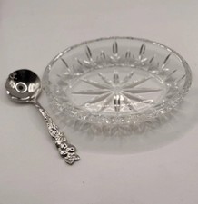 Gorham Vintage Czech Crystal Lady Anne Cranberry Dish & Serving Spoon New Boxed