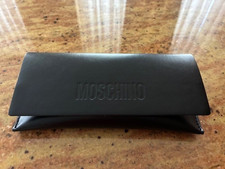 New MOSCHINO Black Genuine Leather Semi-Hard Eyeglasses Case with Cloth