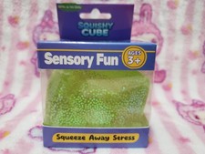 Gel Squishy Cube Squeeze Ball Stress Toy, YELLOW GLOW IN THE DARK