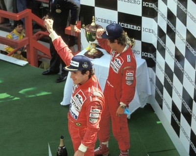 Ayrton Senna 1st position Gerhard Berger 2nd position on the podiu- Old Photo