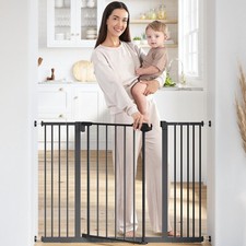 Baby Safety Gate with 3 Extensions - Adjustable 42" x 1.9" x 30" Q195 Steel D...