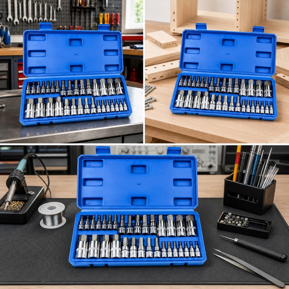 32 Pieces Hex Socket Set with Storage Case Polished Tools High-Hardness ...