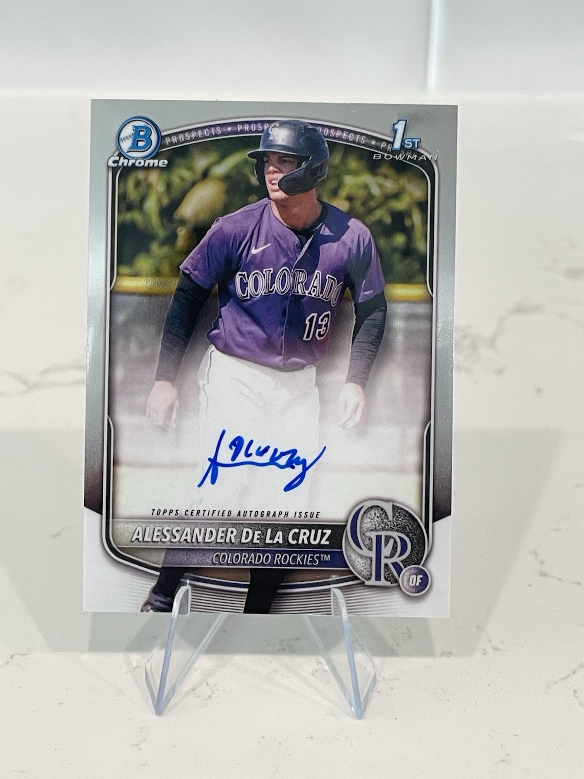 2025 Bowman Chrome Alessander De La Cruz 1st Bowman Base Auto. Colorado Rockies