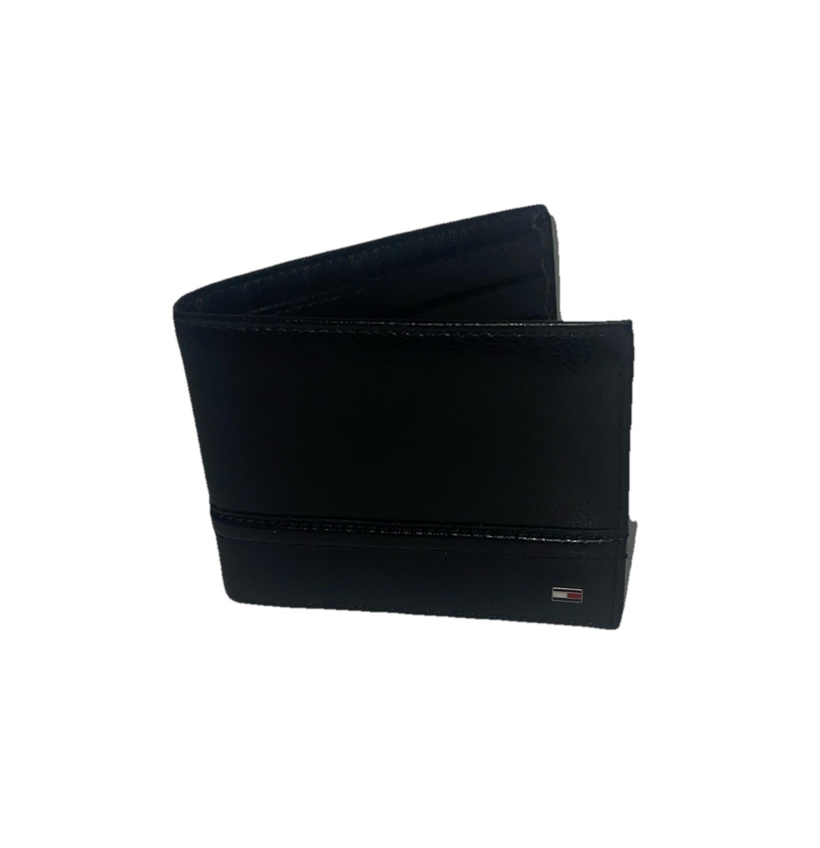 TOMMY HILFIGER Mens Black Leather Wallet 6 Credit Card Slots RFID