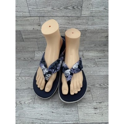 Clarks Cloudsteppers Brinkley Flora Navy Tropical Leaf Sandals Women Sz 10M