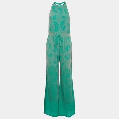 Roberto Cavalli Grün Chiffon Verziert Neckholder Jumpsuit S