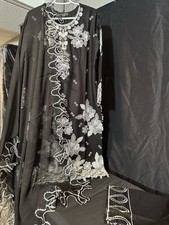 Beautiful Cotton Embroidered 3 Pc Suit - Chiffon Dupatta, Emb Pants- M L- 44