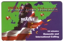 30m 'Prime Time Telecards' Artwork of Maine State Wrapped in Flag Phone Card