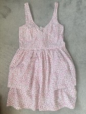 White & Pink Floral Mini Dress (No Label) – Fits UK 8–10