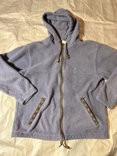 Vintage LL Bean Fleece Jacket Hoodie Aztec Trim Blue Full Zip USA 90s Warm
