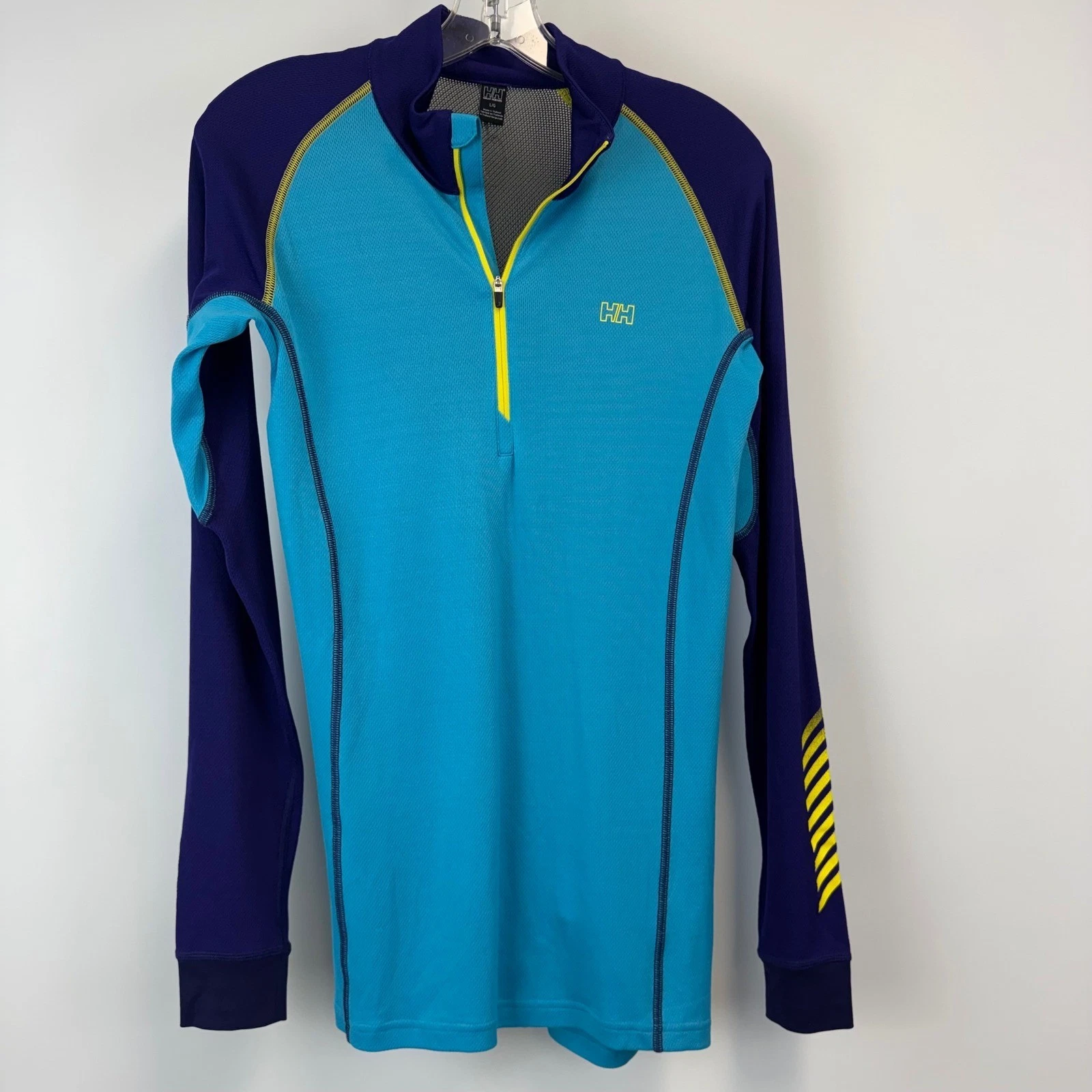 Helly Hansen 1/4 Zip Base Layer Top Men's L Blue Purple Athletic Running Ski