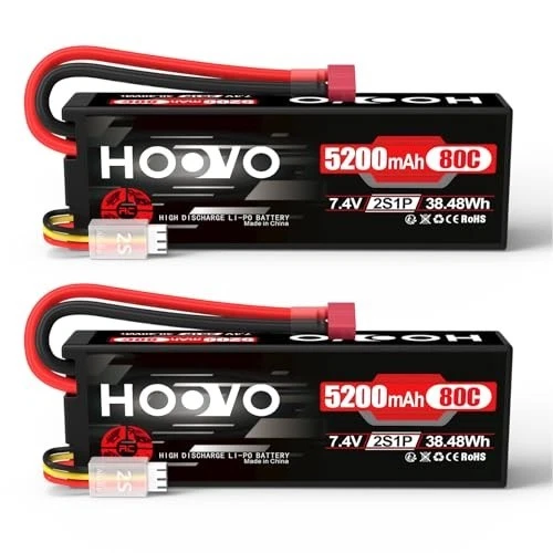 HOOVO RC Battery 2S LiPo Battery 7.4V 5200mAh 80C Hard Case with Deans Plug Batt
