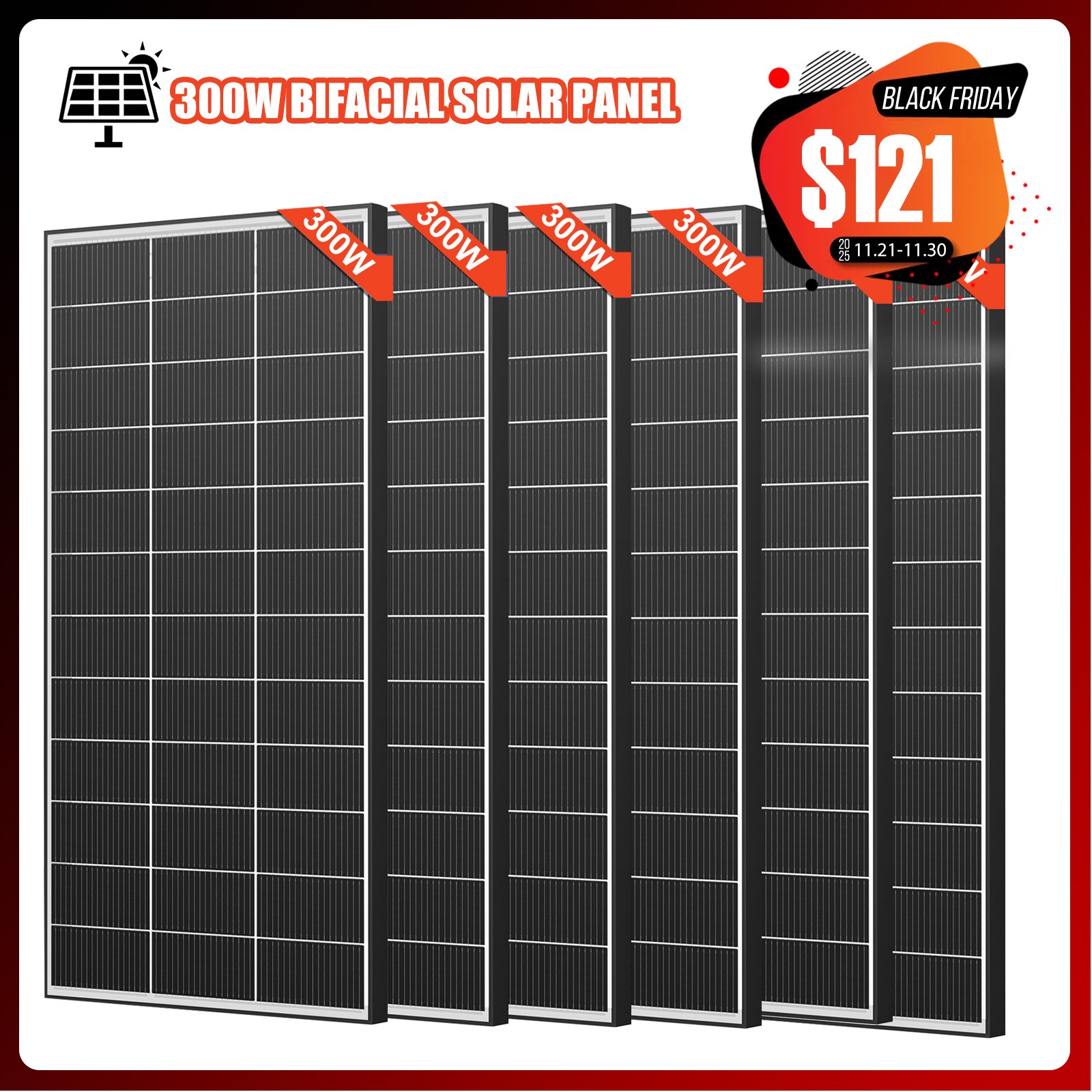 300W 600W 900W 1200W Bifacial Solar Panel Mono 12V Charger RV Camp Home Off-Grid