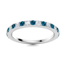 925 Sterling Silver Round London Blue Topaz Half Eternity Band Ring For Women