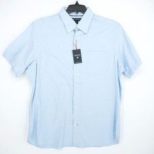Cremieux Men's Short-Sleeve Shirt L Blue Solid 100 Cotton NWT