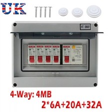 4 Way Consumer Unit Fuse Box 4 MCB Circuit Breaker Isolator Shed Caravan Garage