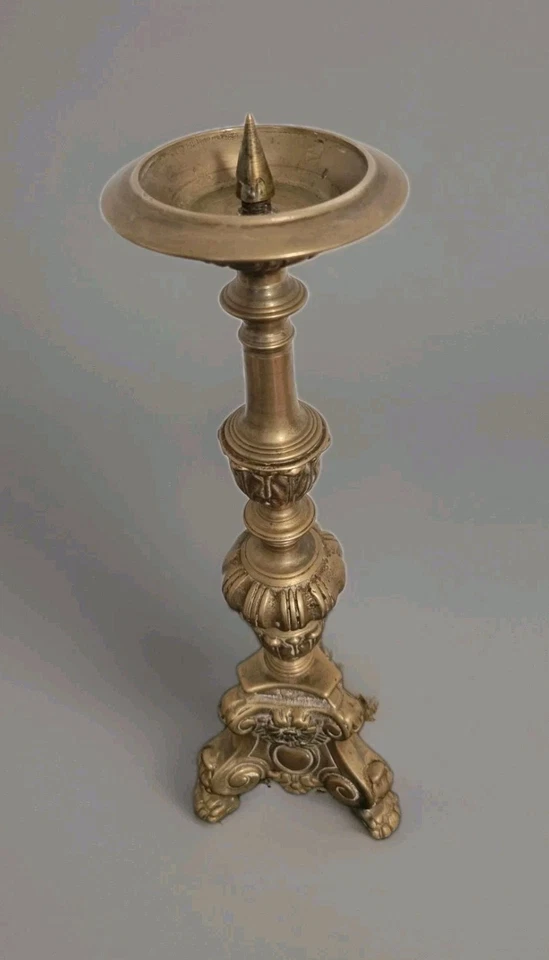 Ancien Pique Cierge en  bronze Église , Autel XIX  Bougeoir , baroque tripode  - Photo 2/4