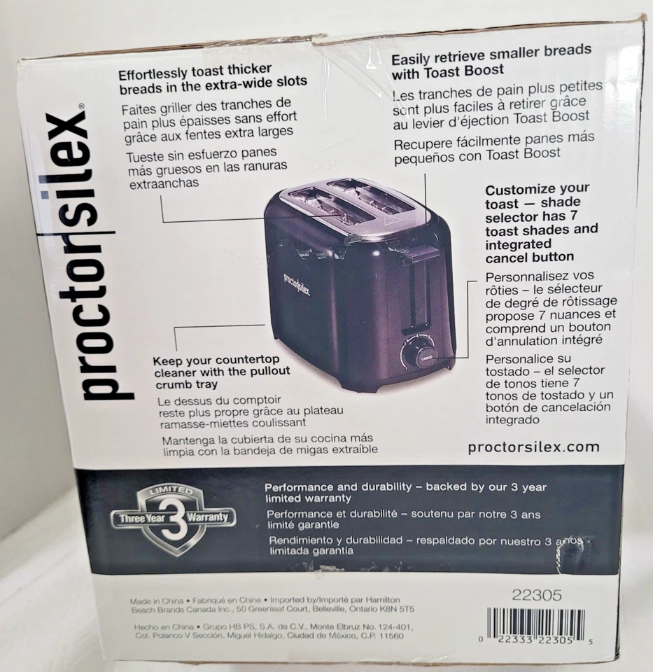 Proctor Silex 2 Slice Black Toaster 22305 - Image 3 of 4