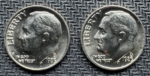 1985-D Roosevelt Dime, Brilliant Uncirculated (BU), Lot of 2, #249